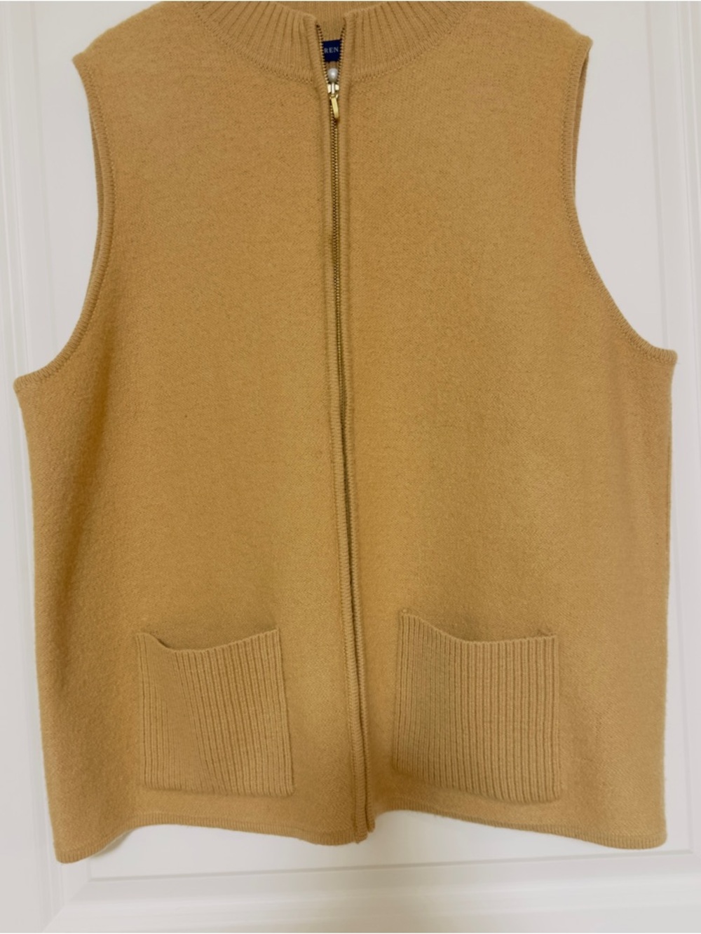 Vintage Vest 100% Australian Wool Karen Scott II 1X Camel Brown Zip Up Mock Neck - Picture 8 of 11